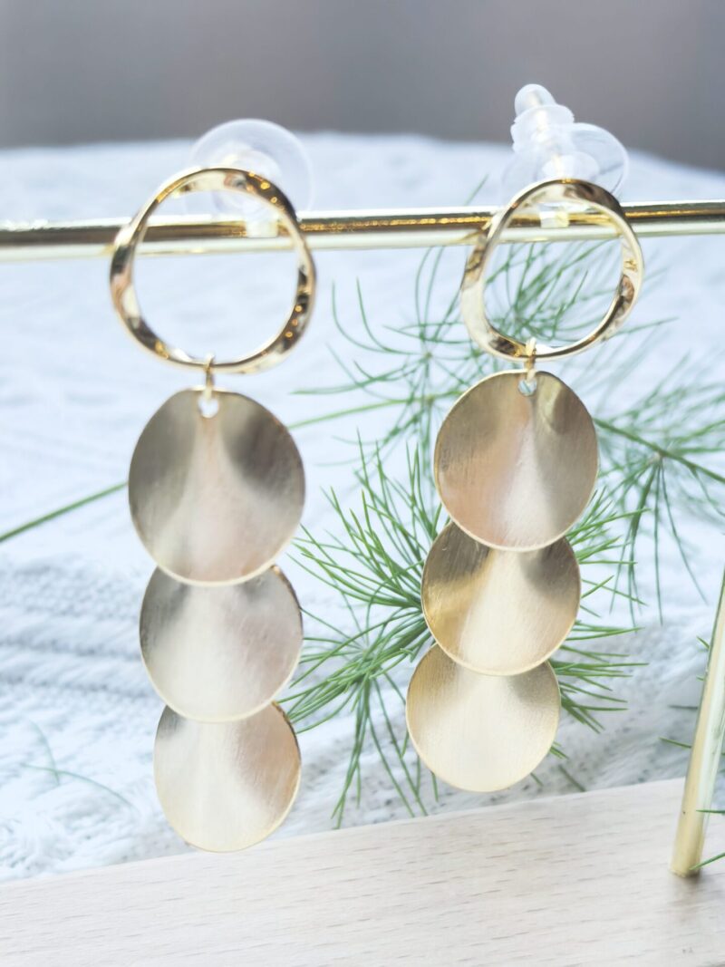 Gold disc dangling earrings, 925 sterling silver earrings - Image 3