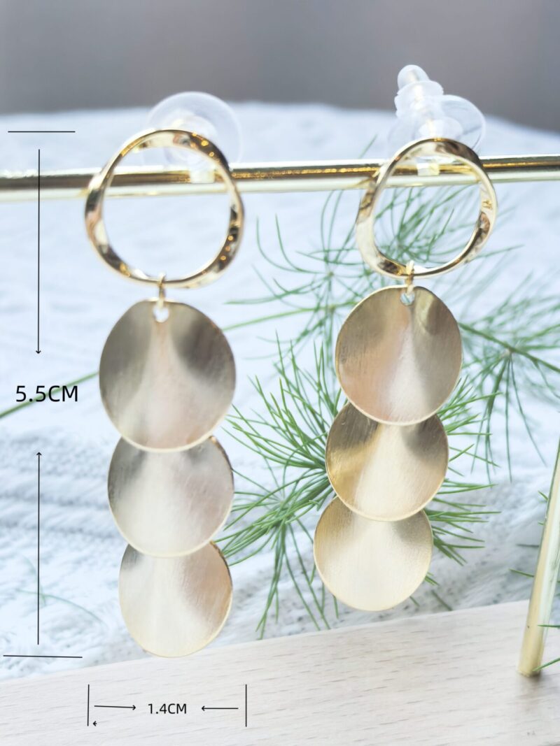 Gold disc dangling earrings, 925 sterling silver earrings - Image 4