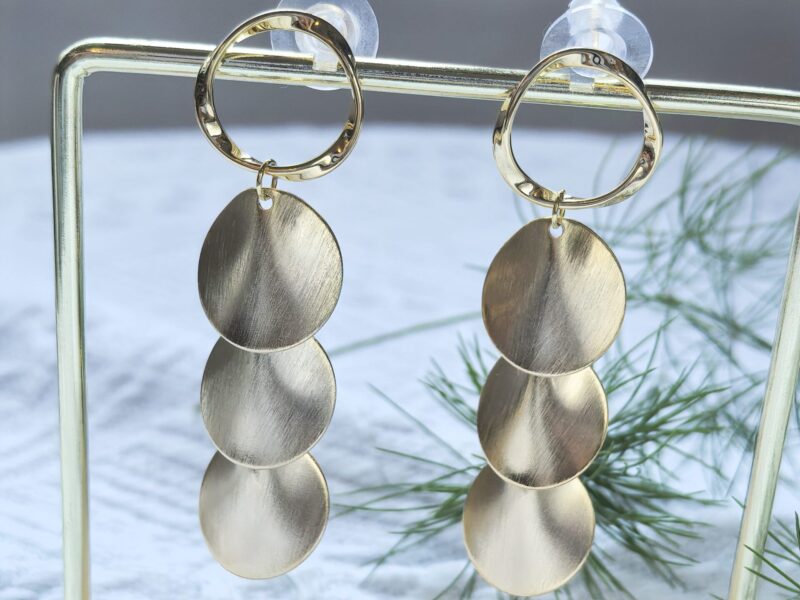 Gold disc dangling earrings, 925 sterling silver earrings - Image 5